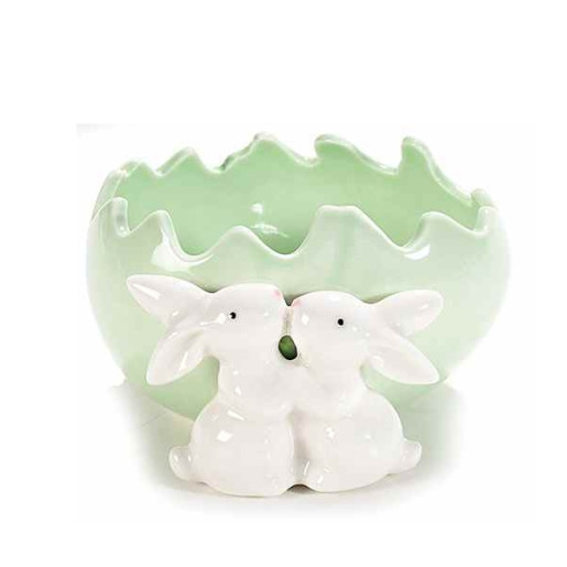 Ou Paste ceramica model Iepurasi verde 11 cm x 11 cm x 6 h