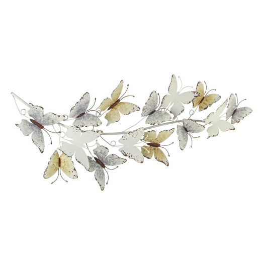 Decoratiune din metal alb vintage pentru perete Mariposa 30 cm x 6 cm x 81h