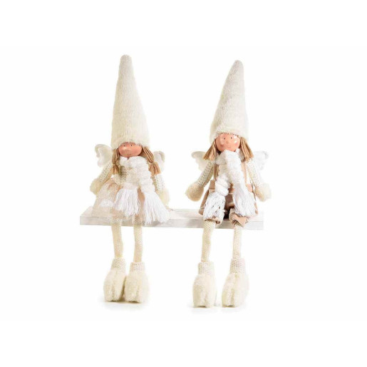 Set 2 figurine Ingeri din portelan si textil alb crem 14x9x38 cm