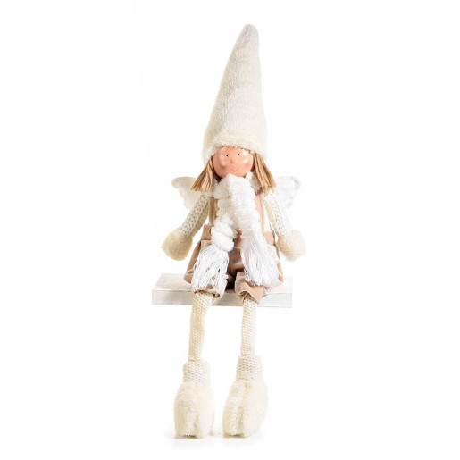 Set 2 figurine Ingeri din portelan si textil alb crem 14x9x38 cm