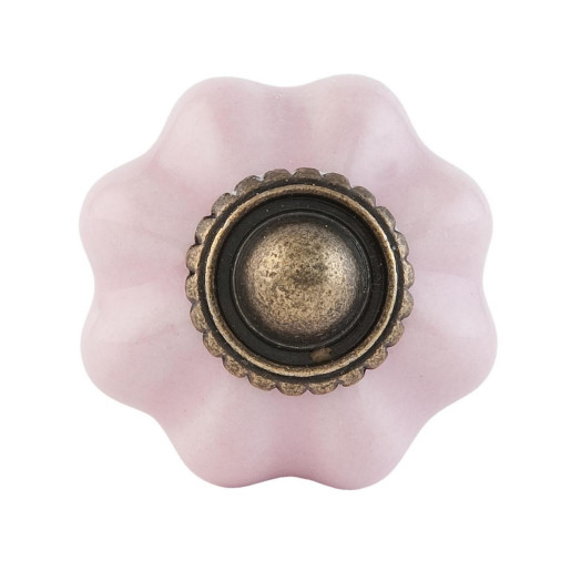 Buton mobila din fier si ceramica roz Ø 3 cm
