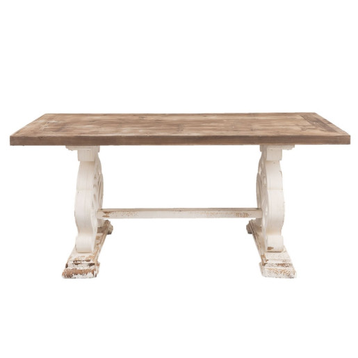 Masa din lemn maro si alb antichizat 180 cm x 90 cm x 82 h
