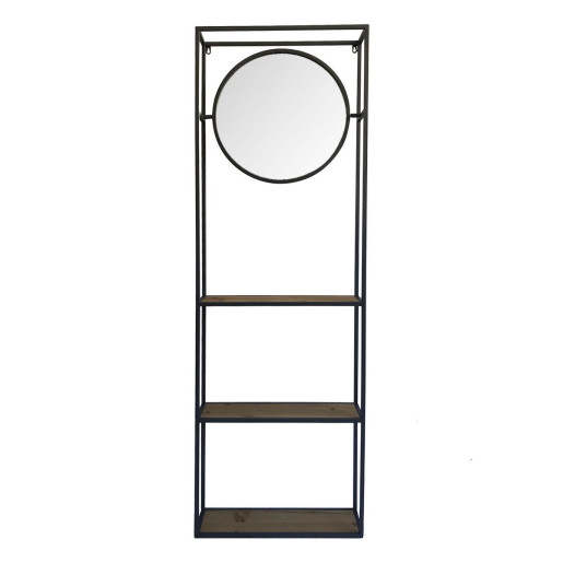 Raft de perete cu 3 polite si oglinda cu rama din fier negru 53 cm x 15 cm x 165 h