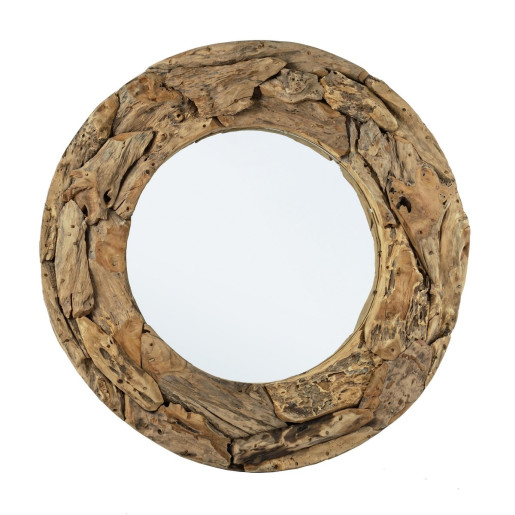 Oglinda decorativa rotunda de perete cu rama lemn natur Raven 100 cm x 8 cm