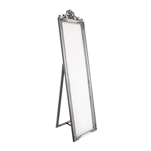 Oglinda decorativa de podea cu rama lemn argintie patinata Miro 45 cm x 7 cm x 180 h