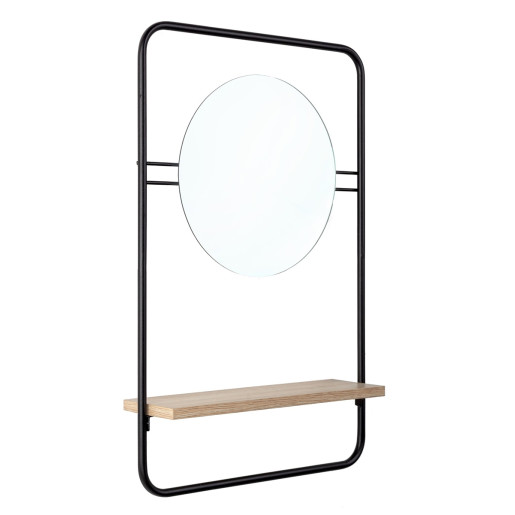 Oglinda perete cu rama metal si polita lemn 41 cm x 12 cm x 64 h