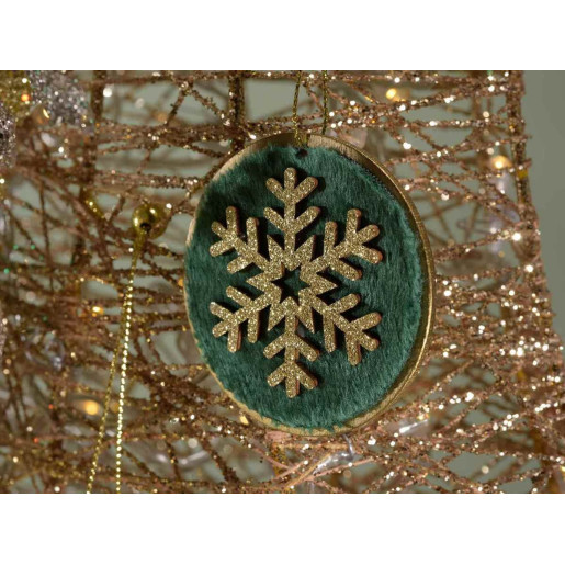 Set 81 ornamente brad din lemn natur verde Ø 6 cm