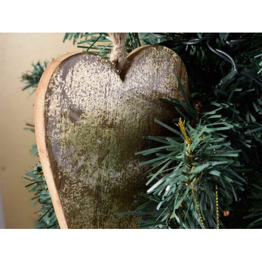 Set 4 ornamente brad din lemn natur auriu 10x15 cm
