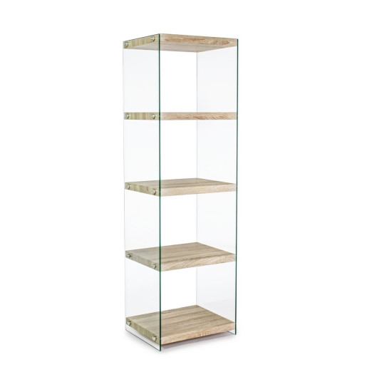 Biblioteca mdf natur si sticla 4 polite Sury 48.5 cm x 39 cm x 160 h