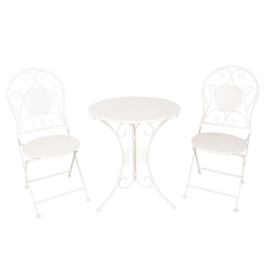 Set 2 scaune pliabile si 1 masa din fier alb Ø 60 cm x 70 h 