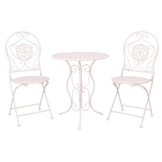 Set mobilier gradina 2 scaune pliabile si masa fier forjat alb Garden Ø 60 cm x 70 h