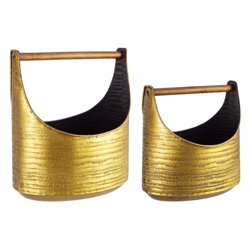 Set 2 suporturi reviste din metal auriu Elvin 25 cm x 19.5 cm x 28.5 h; 31 cm x 23 cm x 35.5 h