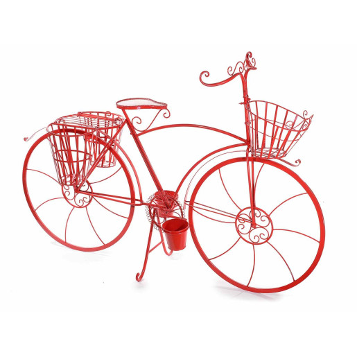 Suport flori cu 5 suporturi ghiveci metal rosu model bicicleta cm 155 cm x 49 cm x 105 H 