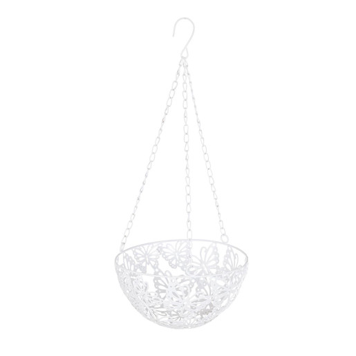 Suport ghiveci flori suspendabil metal alb 25 cm x 57H