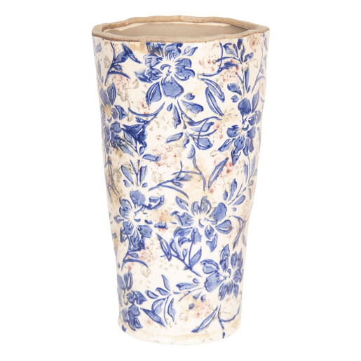 Vaza ceramica alb albastru vintage model floral 17x30 cm