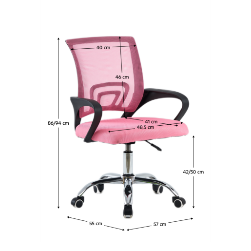 Scaun birou roz negru Dex 57x55x86-94 cm