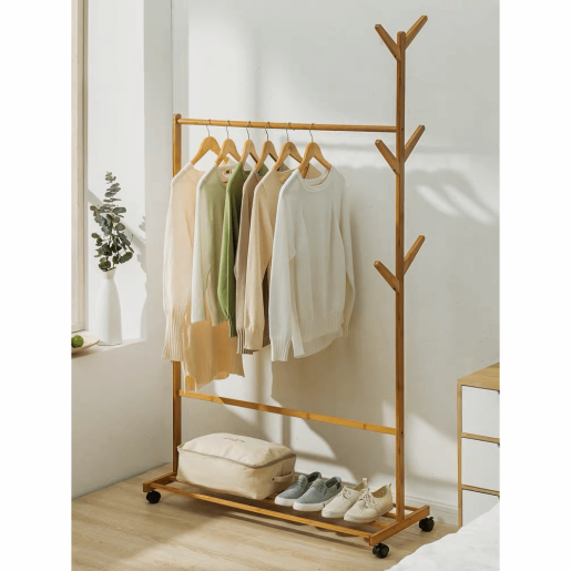 Suport haine bambus natur Vikir 80x35x174 cm