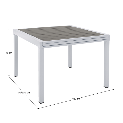 Masa extensibila de gradina otel alb gri Dorio 100/200x100x75 cm