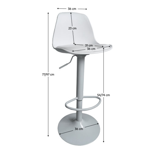 Scaun bar piele ecologica metal alb Dobby 36x36x77-97 cm