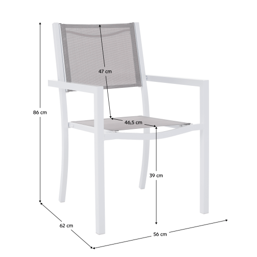 Scaun stivuibil pentru gradina otel alb gri Dorio 56x62x86 cm