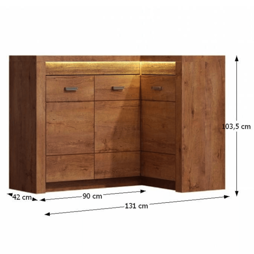 Comoda de colt din pal maro frasin deschis Infinity 131x42x103.5 cm