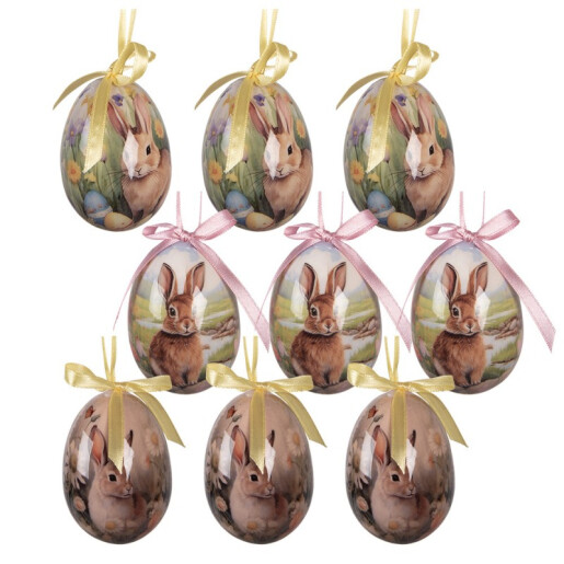 Set 9 oua decorative Paste Iepurasi multicolor Ø 5x8 cm