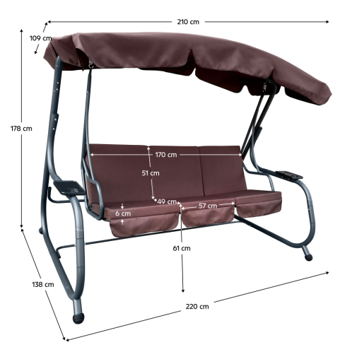 Leagan gradina maro gri Eilana 220x138x178 cm