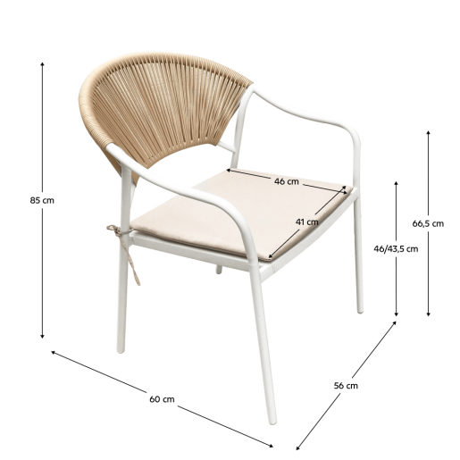 Set masa 2 scaune gradina alb bej Elior 56x60x85 cm, 46x71.5 cm