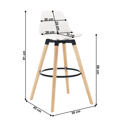 Scaun bar piele ecologica alba picioare fag Evans 38x45x91 cm 
