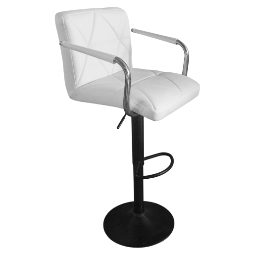 Scaun bar piele ecologica alba metal negru Fabiola 52x50x92-112 cm