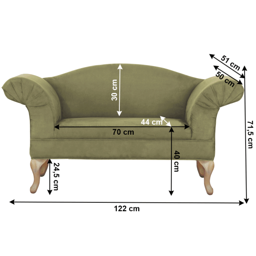 Canapea cu tapiterie textil verde si picioare stejar Fabricio 122x51x71.5 cm