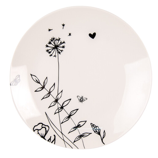 Set 2 farfurii portelan bej negru Flower 20x2 cm