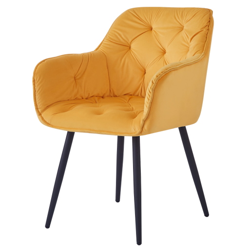 Fotoliu de design catifea galbena metal negru Fedris 61.5x59,5x80 cm