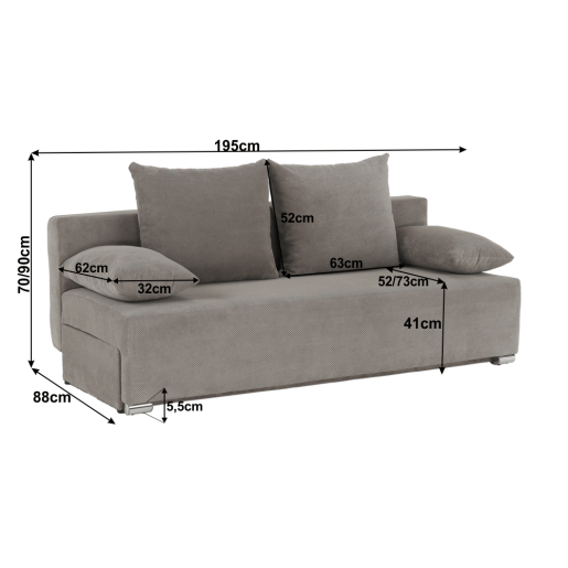 Canapea extensibila cu tapiterier textil bej Feriha 195x88x90 cm