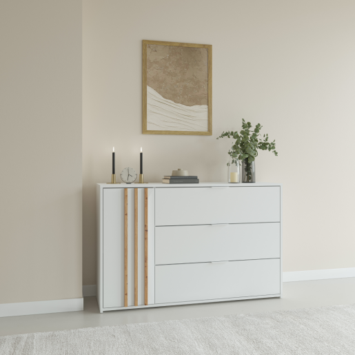 Comoda DTD alb stejar artisan Florens 125x35x79,5 cm