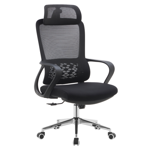 Scaun birou textil plasa neagra crom Foster 60x63x120-128 cm