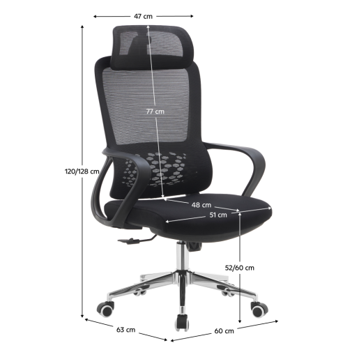 Scaun birou textil plasa neagra crom Foster 60x63x120-128 cm