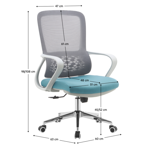 Scaun birou textil albastru plasa gri crom Foster 60x63x98-108 cm