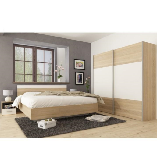 Set mobilier dormitor mdf natur stejar sonoma alb, pat 180x200 cm, Gabriela 201.6x62x200 cm