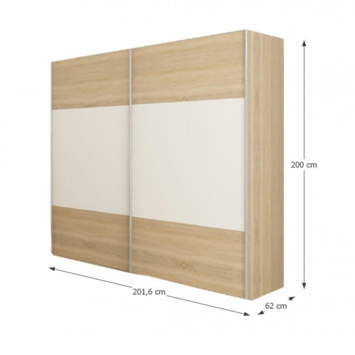 Set mobilier dormitor mdf natur stejar sonoma alb, pat 160x200 cm, Gabriela 201.6x62x200 cm