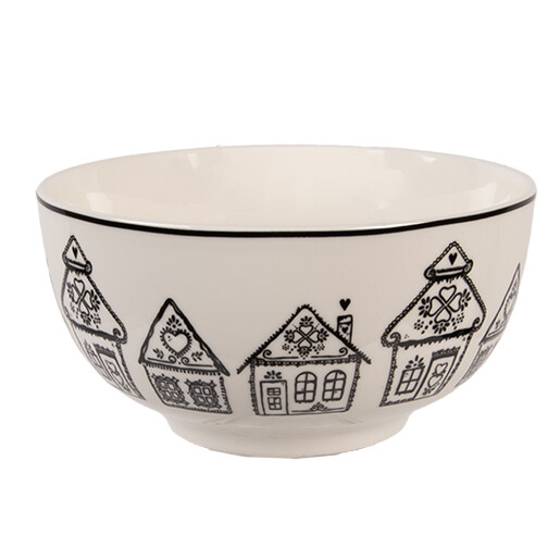 Bol Turta Dulce portelan bej negru Ø 14x7 cm / 500 ml