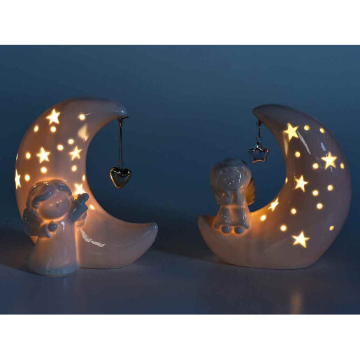 Set 2 decoratiuni Craciun ceramica cu led 14x8.5x15.5 cm