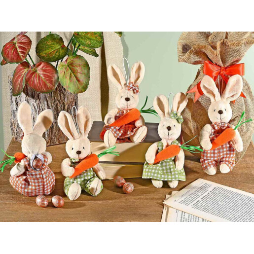 Set 4 figurine Iepurasi Paste textil multicolor 8x5x21 cm