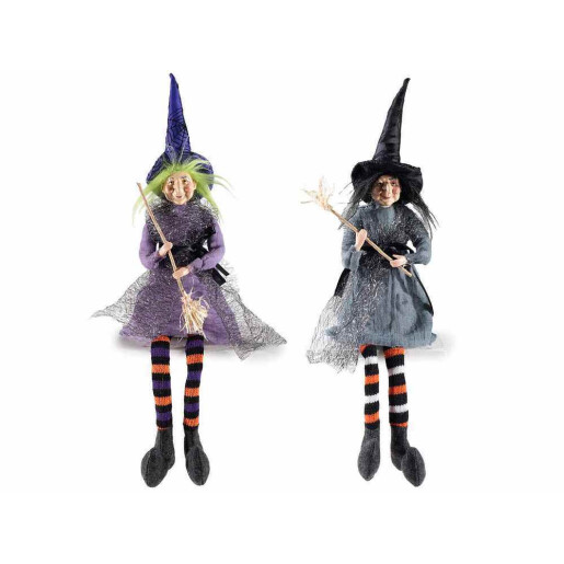 Set 2 figurine Halloween Vrajitoare Befana polirasina textil multicolor cm 9,5x8x48 H