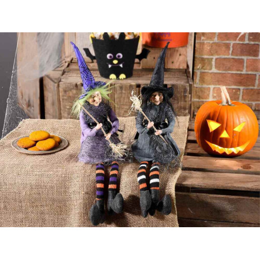 Set 2 figurine Halloween Vrajitoare Befana polirasina textil multicolor cm 9,5x8x48 H