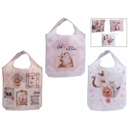 Set 3 sacose cumparaturi poliester multicolor Pisicute cm 37,5x7x54H, 9 L
