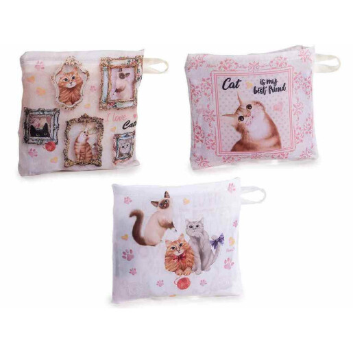 Set 3 sacose cumparaturi poliester multicolor Pisicute cm 37,5x7x54H, 9 L