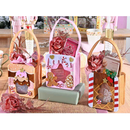 Set 3 gentute Craciun textil multicolor 11x8x26 cm