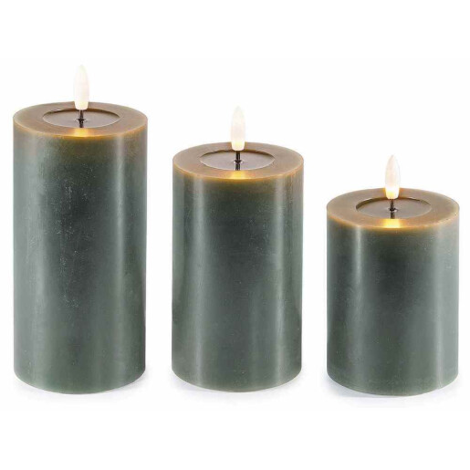Set 3 lumanari ambientale cu led ceara verde Ø 7,5 cm x 17 H, Ø 7,5 x 15 H, Ø 7,5 x 12,5 H 