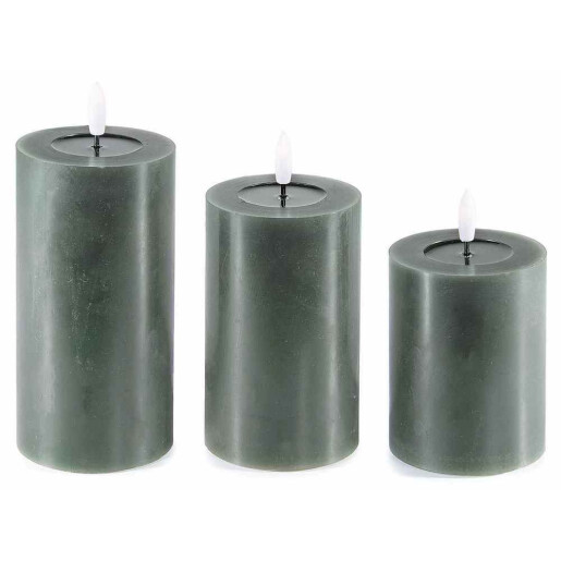 Set 3 lumanari ambientale cu led ceara verde Ø 7,5 cm x 17 H, Ø 7,5 x 15 H, Ø 7,5 x 12,5 H 